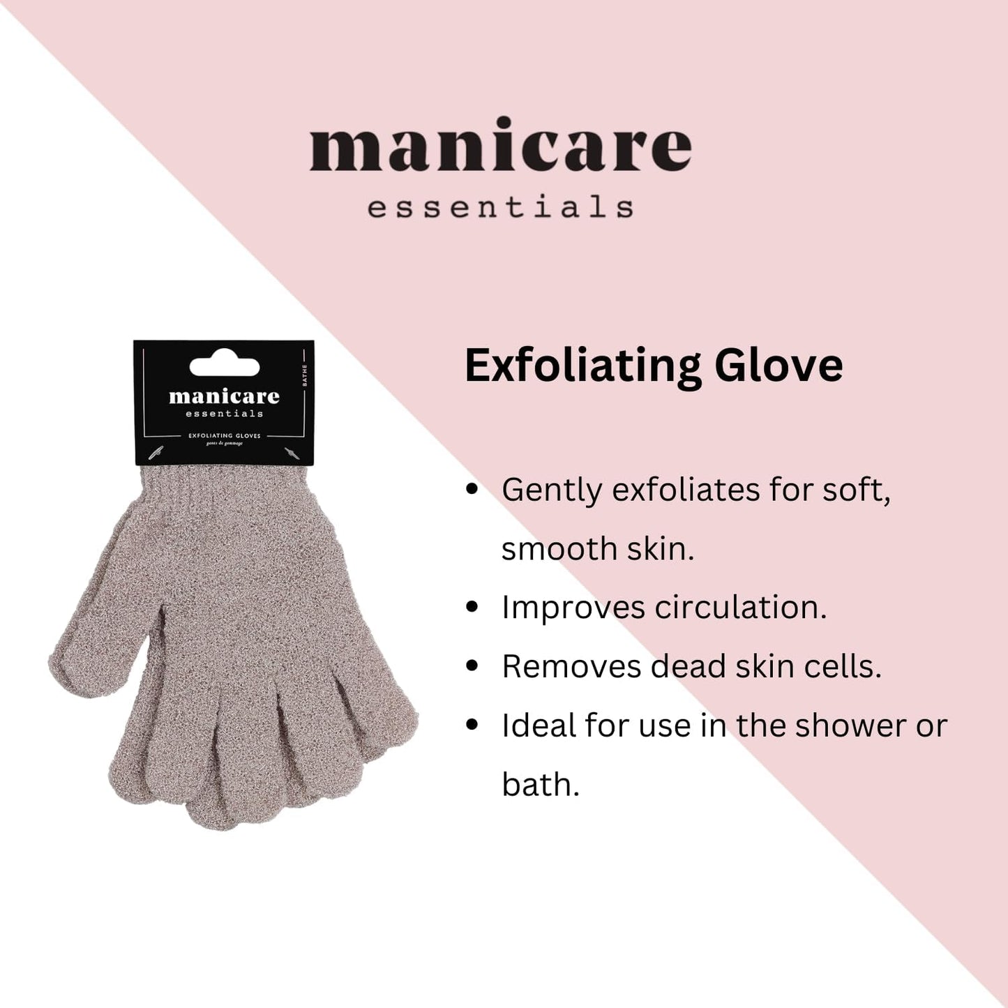 Manicare Exfoliating Gloves, Shower Bath Spa, Cleansing, Washing, Exfoliating Wash Mitt, Loofah, Good For Circulation, Cellulite, Ingrown Hair And Dry Dead Skin Removal, Self-Tan Application, One Size