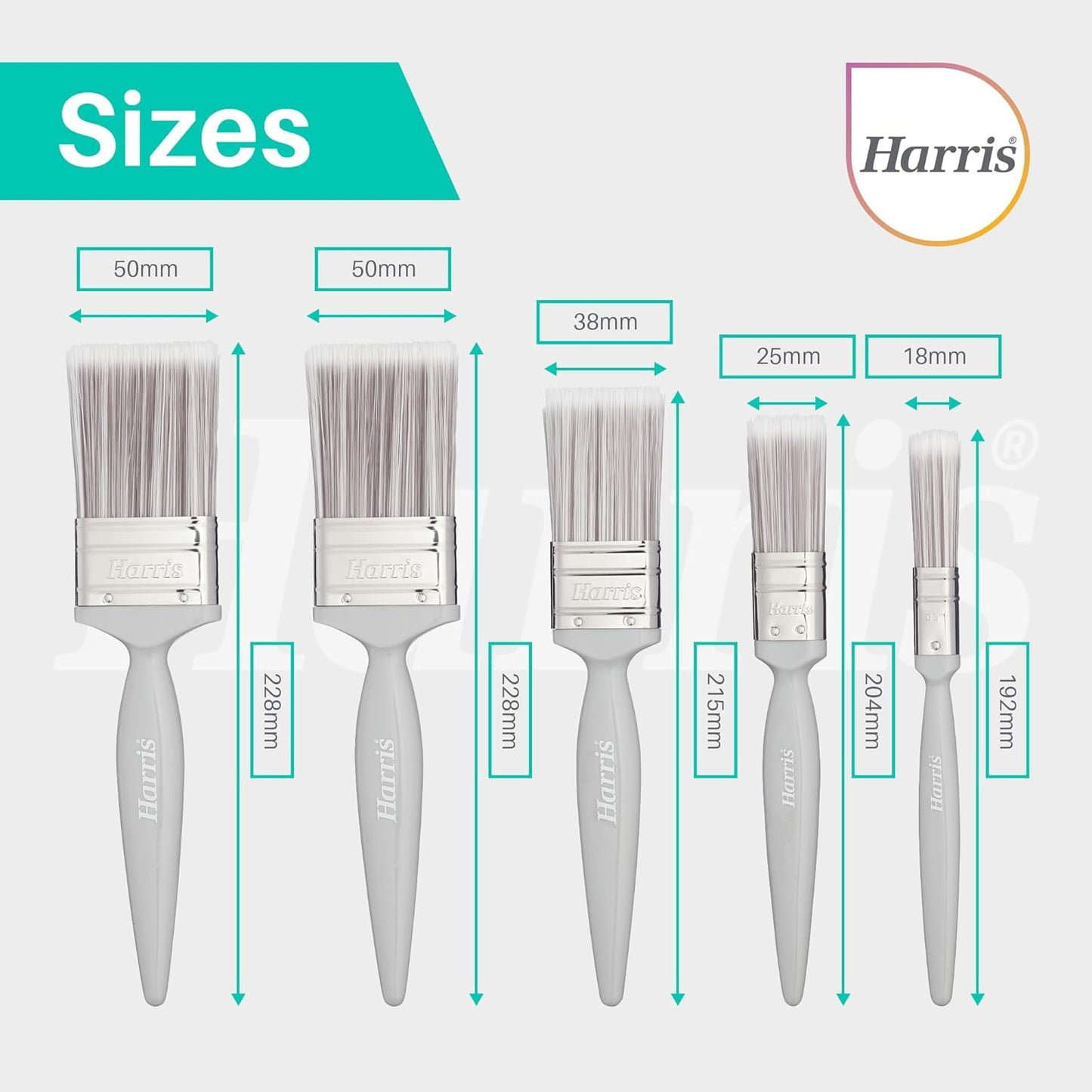 Harris Essentials Walls & Ceilings Paint Brush Set | Pack of 5 | 0.5", 1", 1.5", 2", Grey