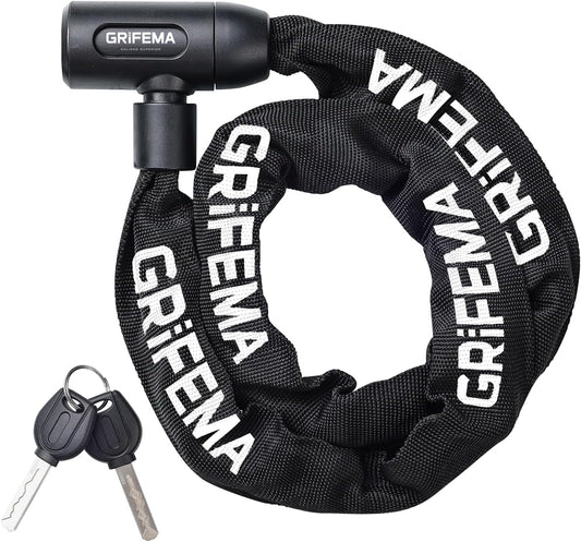 GRIFEMA GA1201-12 Bike Locks High Security with 2 Keys, Bike Chain Lock Heavy Duty, 120cm Bicycle/Cycling Locks for Bike Cycle, Moto, Door, Gate Fence, Black/White