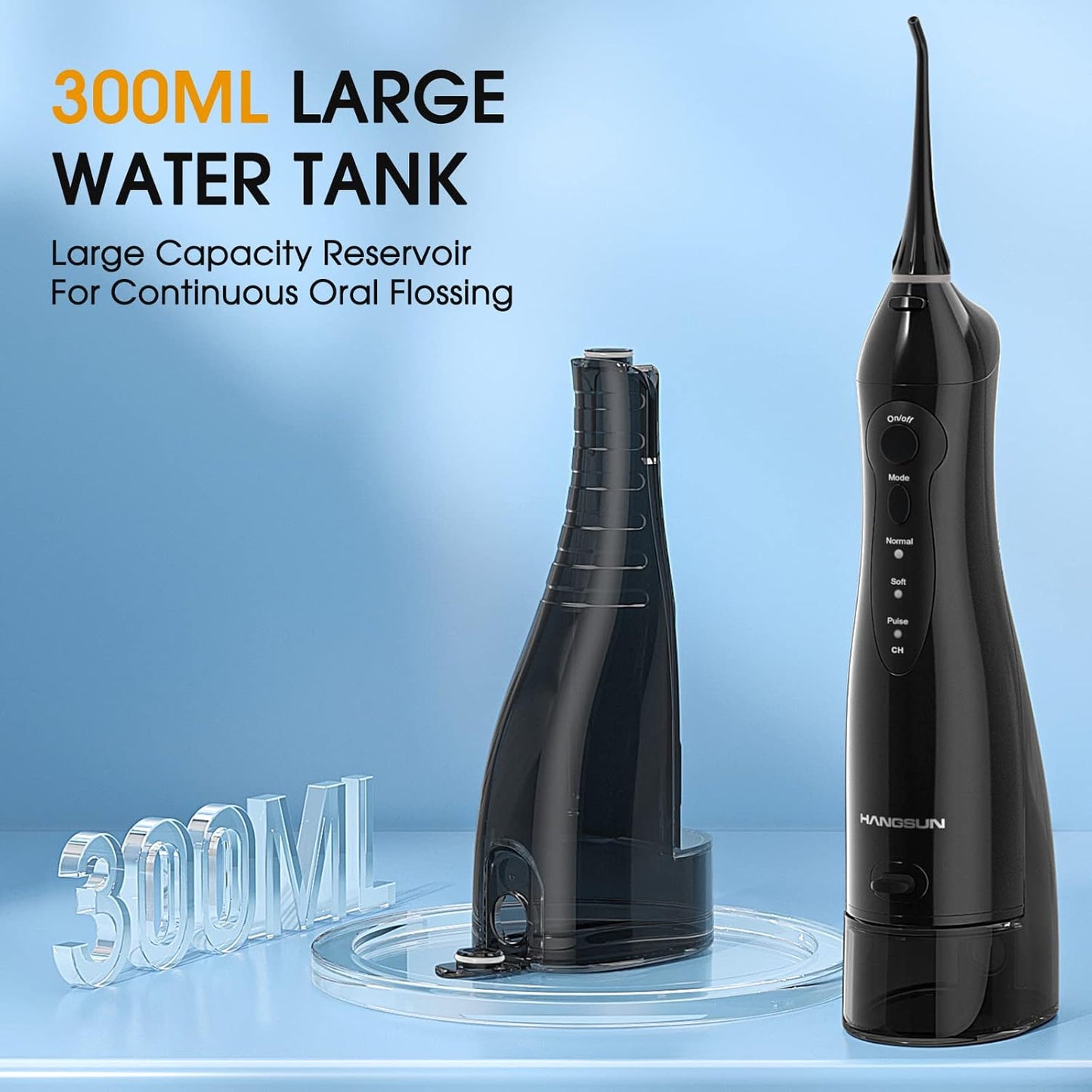 Hangsun Water Flossers for Teeth Cordless Oral Irrigator Dental Water Jet Electric Tooth Flosser with 8 Jet Tips 300ML Water Tank USB Rechargeable for Tavel and Home Use (Black)