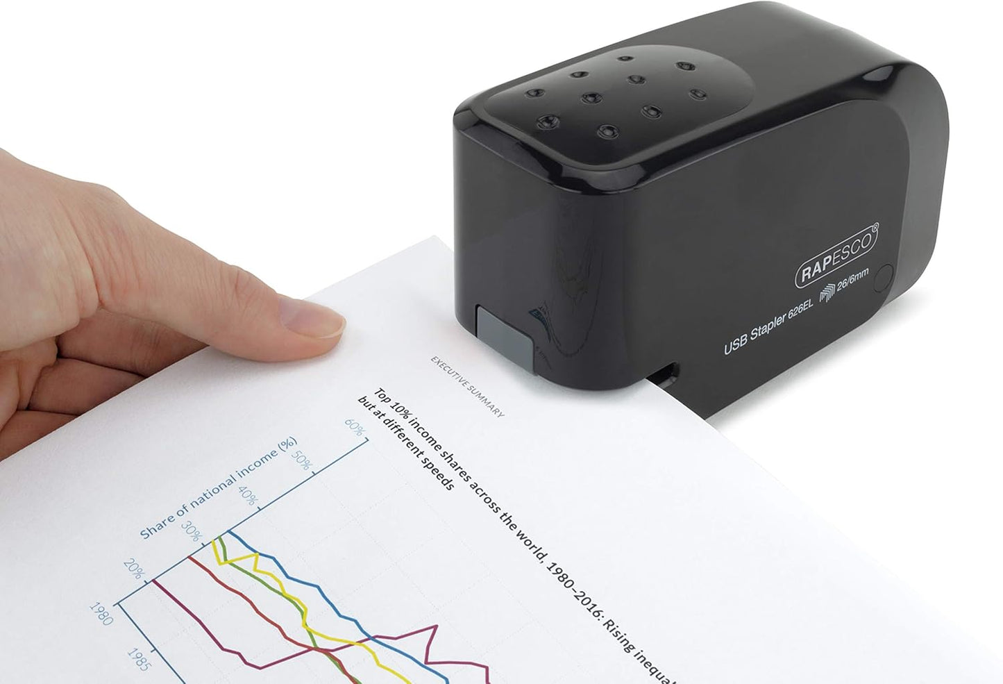 Rapesco 1454 626EL Automatic USB/Battery Stapler with 1000 26/6mm Staples, 15 Sheet Capacity, Black
