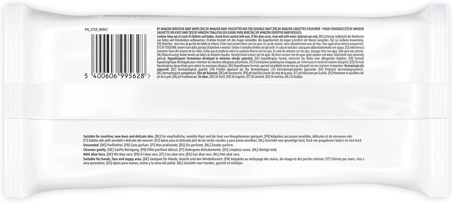 Amazon Brand – Mama Bear Sensitive Unscented Baby Wipes, 336 Count (6 Packs of 56)