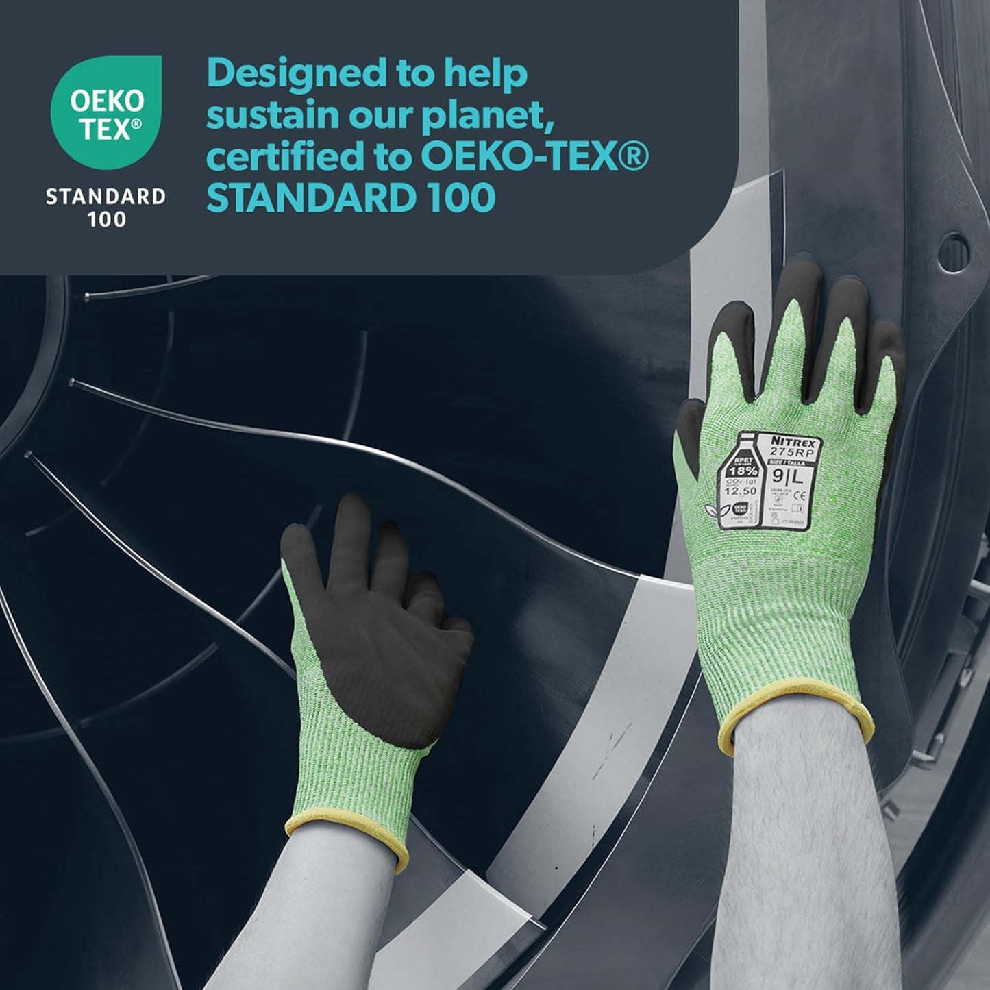 NITREX 275RP Cut Resistant Work and Safety Gloves - 5 Pairs - Sandy Nitrile Palm Coated - Oils and Grease Resistant – Mechanical and Industrial Protective Gloves - Size 6