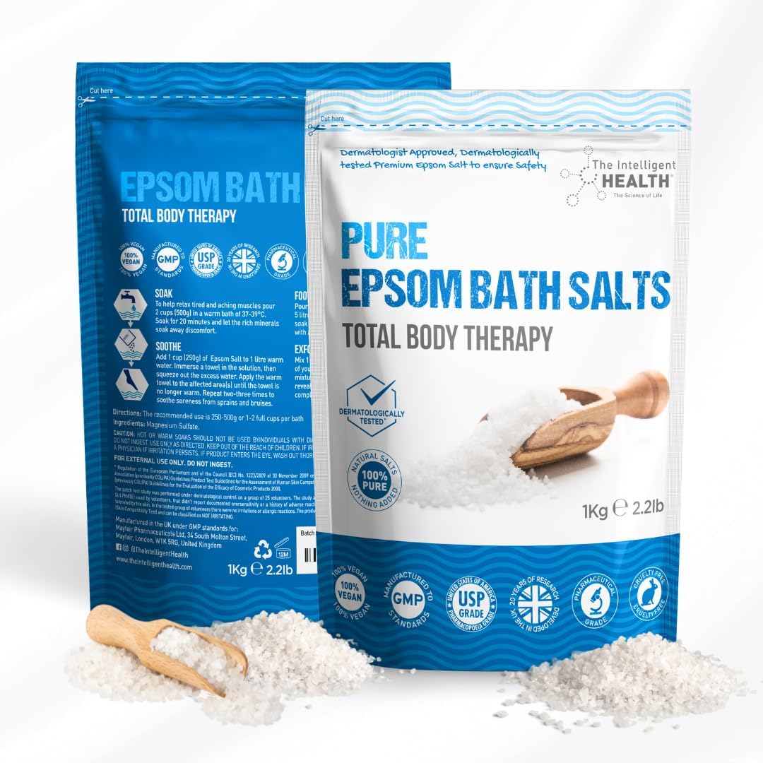 The Intelligent Health Pure Epsom Salts | Magnesium Sulphate Bath Salt, Herbal (1 kg (Pack of 1))