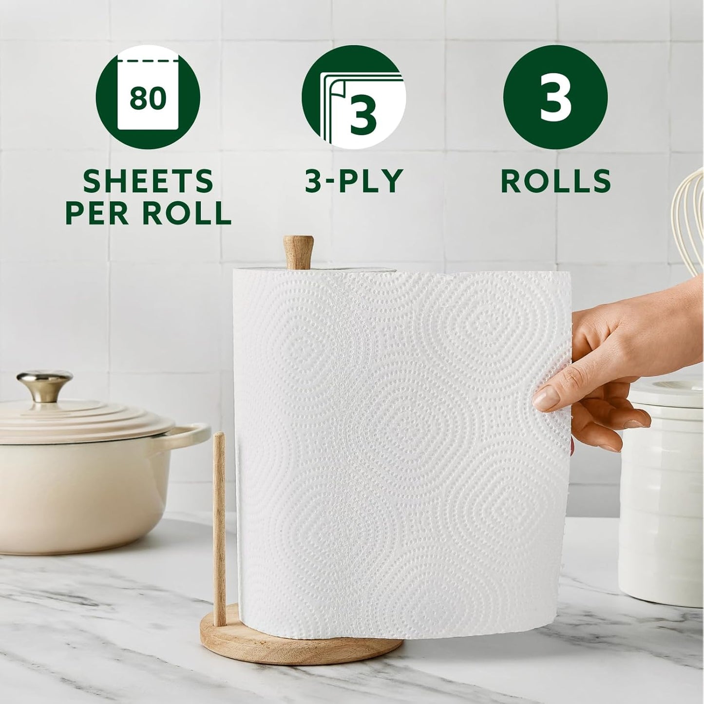 by Amazon Classic Kitchen Roll, 3-ply, Strong and Absorbent, 3 Rolls (1 Pack of 3), 80 Sheets per Roll, FSC Certified