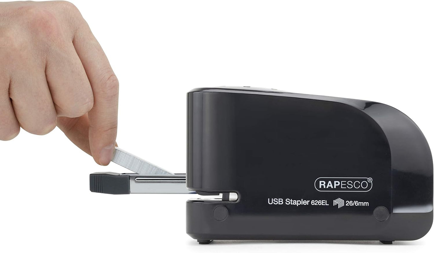 Rapesco 1454 626EL Automatic USB/Battery Stapler with 1000 26/6mm Staples, 15 Sheet Capacity, Black