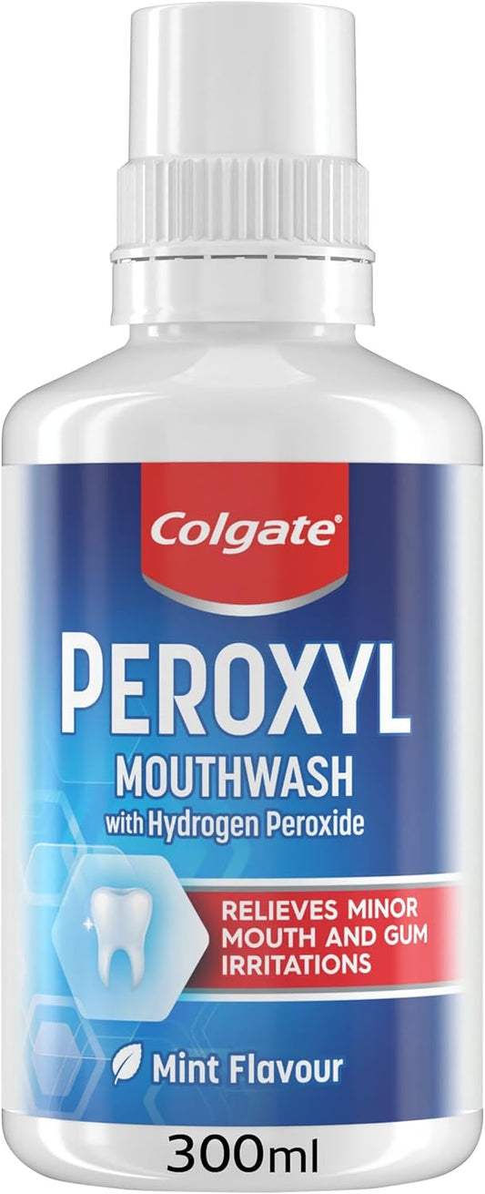 Colgate Peroxyl Antiseptic Mint Flavour 300ml Mouthwash, Relieves Minor Mouth and Gum Irritations, (Pack of 1)