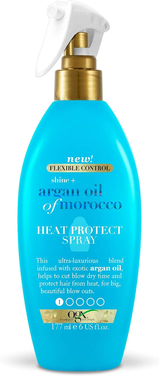 OGX Argan Oil of Morocco Shine+ Heat Protection Spray, Protects Hair from Heat Damage Caused by Blow Drying and Styling Tools, 177ml