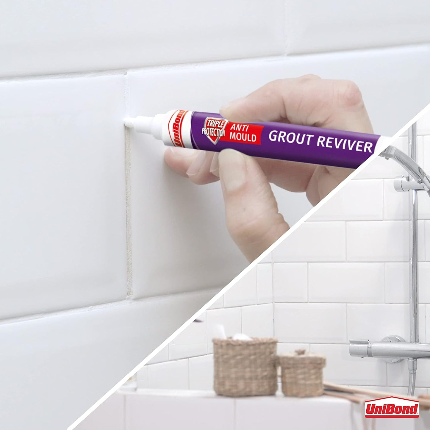Unibond Grout Reviver Pen, White Grout Pen for Bathroom Grout Joints, Easy to Use Tile Grout Pen, Whitener for Restoring Discoloured & Faded Joints, 1x7ml [Energy Class A]
