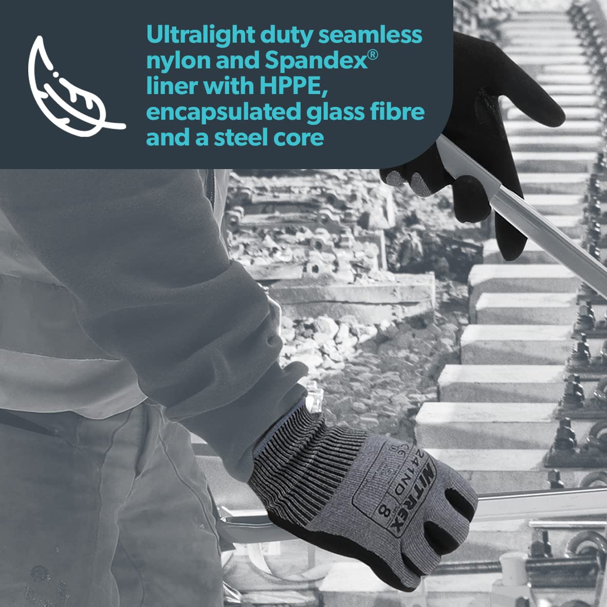 Nitrex 241ND Work and Safety Gloves, Bag of 10 Pairs, Size 8 - D Rated Cut Resistant Gloves with a Sandy Nitrile Palm Coating