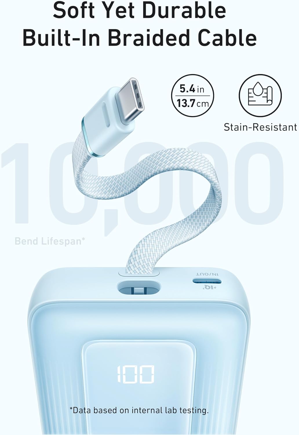 Anker Zolo Power Bank, 10,000mAh 30W High-Speed Portable Charger with Built-In USB-C Cable, Fast Charging Battery Pack for iPhone 16/16 Plus/16 Pro/16 Pro Max/15 Series, Galaxy, iPad, and More