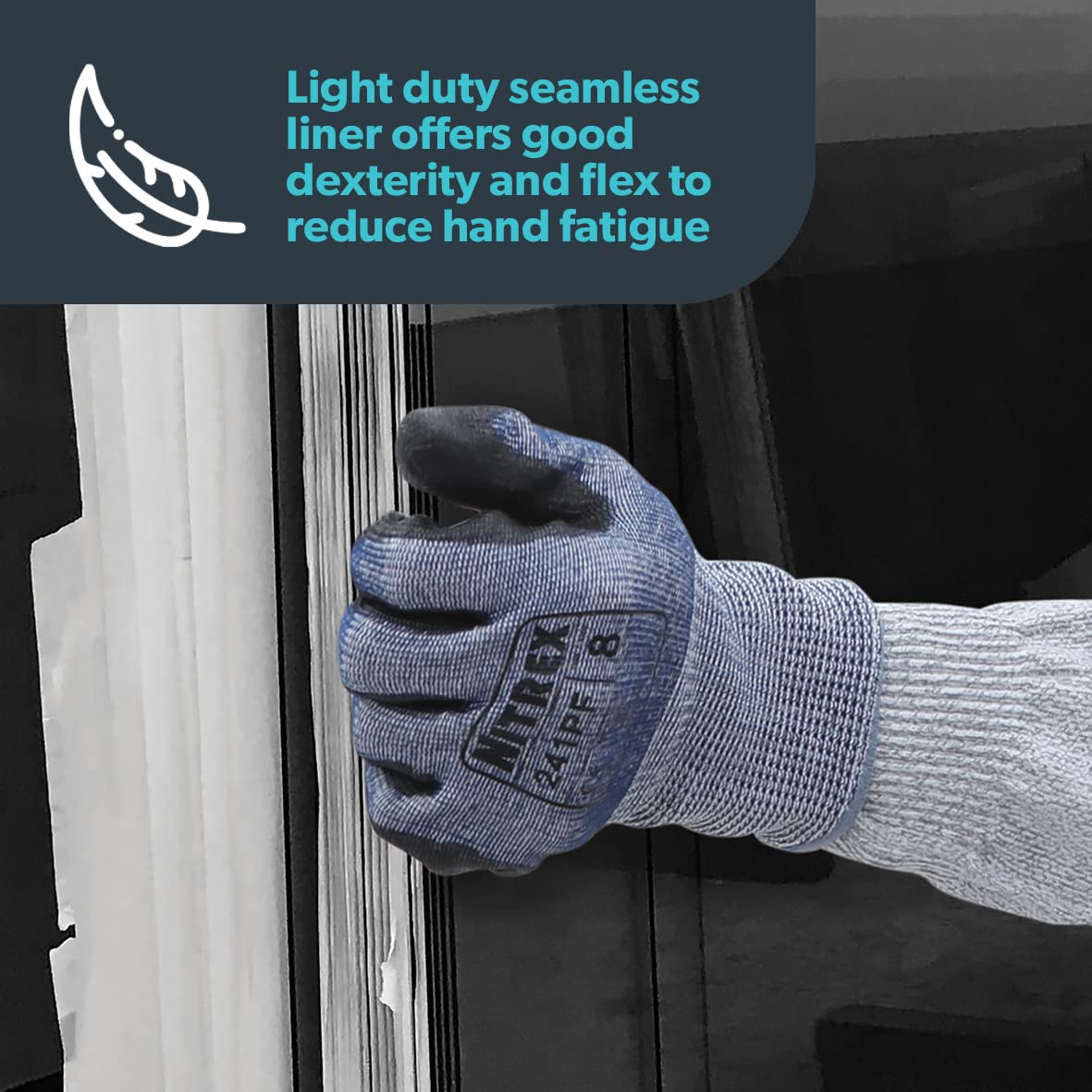 Nitrex 241PF Work and Safety Gloves, Bag of 10 Pairs, Size 7 - F Rated Cut Resistant Gloves with Seamless Liner and PU Palm Coating