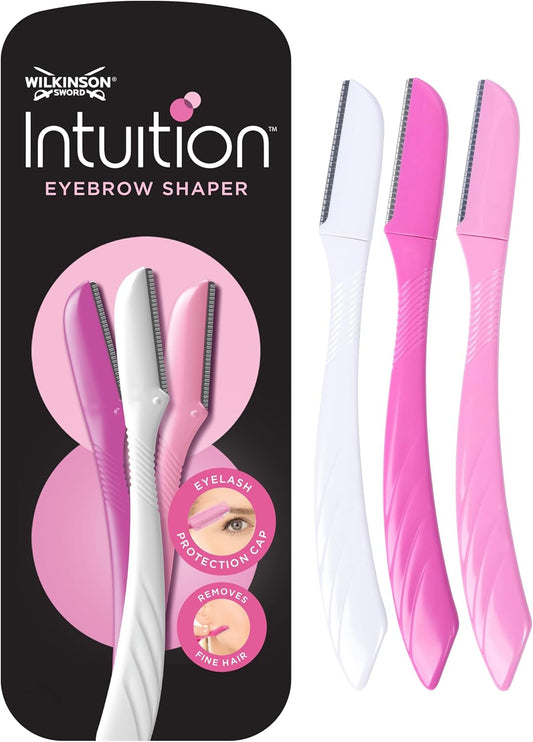WILKINSON SWORD - Intuition Eyebrow Shaper for Women | Facial Hair Remover and Trimmer | Exfoliating Dermaplaning Tool | Pack of 3 Disposable Razors