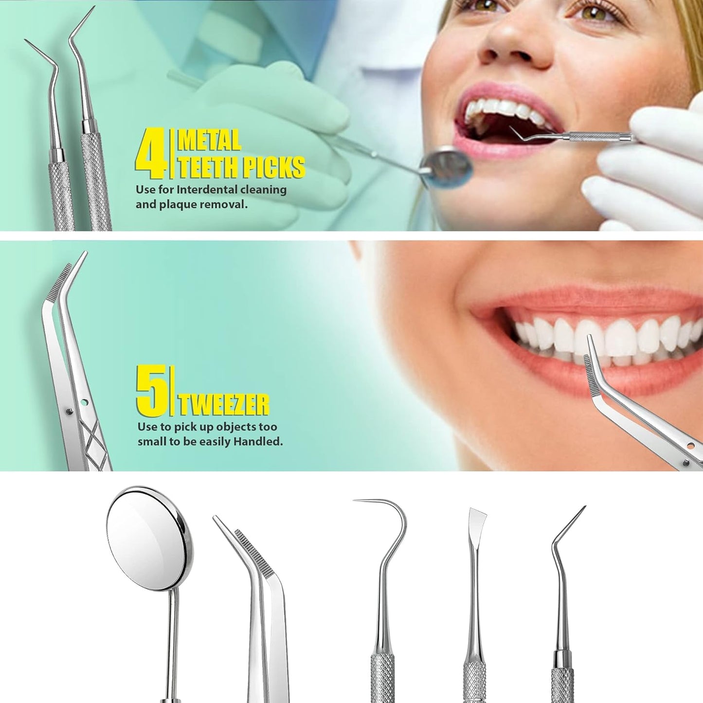 GTEX Plaque Remover for Teeth, 5PC Dental Tools Kit for Teeth Cleaning Plaque Removal, Tartar Remover for Teeth Dental Plaque Removal Tool Dental Mirror Teeth Cleaning Kit for Home Use
