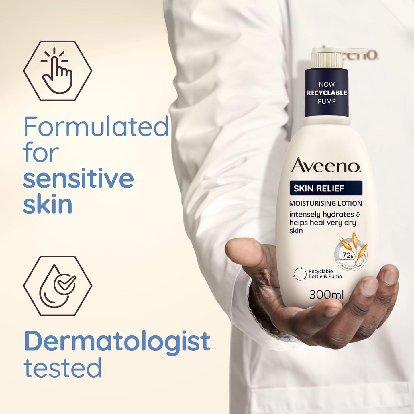 Aveeno Skin Relief Moisturising Lotion (1x 300ml) With Soothing Triple Oat Complex & Shea Butter, 72-Hour Intense Hydration, Helps Relieve Dryness and Tightness, Suitable for Sensitive Skin