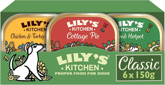 Lily's Kitchen Natural Adult Dog Food Wet Trays - Classic Dinners Multipack - Chicken, Lamb & Beef - Complete Meal Recipes (6 Trays x 150g)
