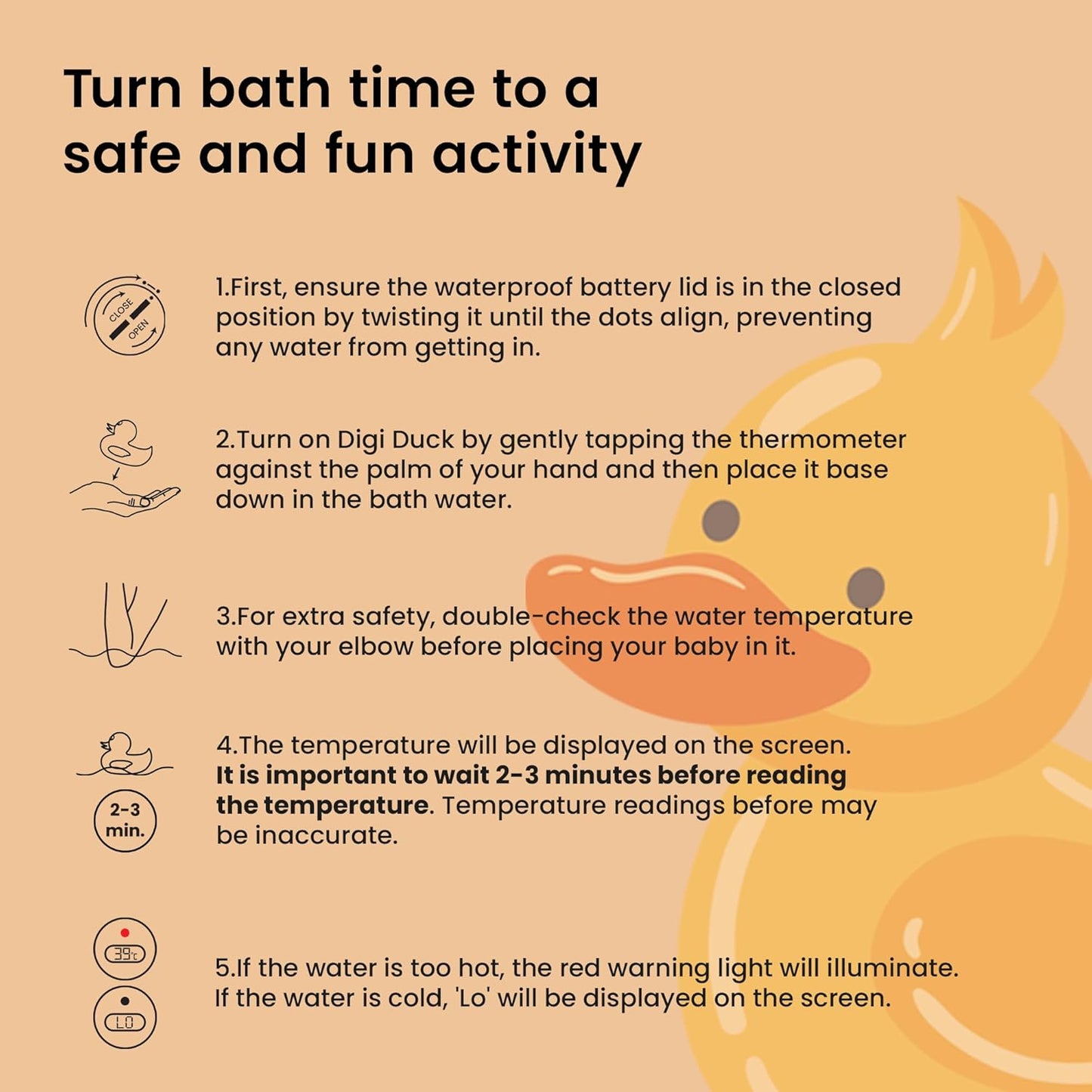 TensCare Digi Duckling Digital Water LCD Thermometer and Baby Bath Time Toy, yellow , Pack of 1