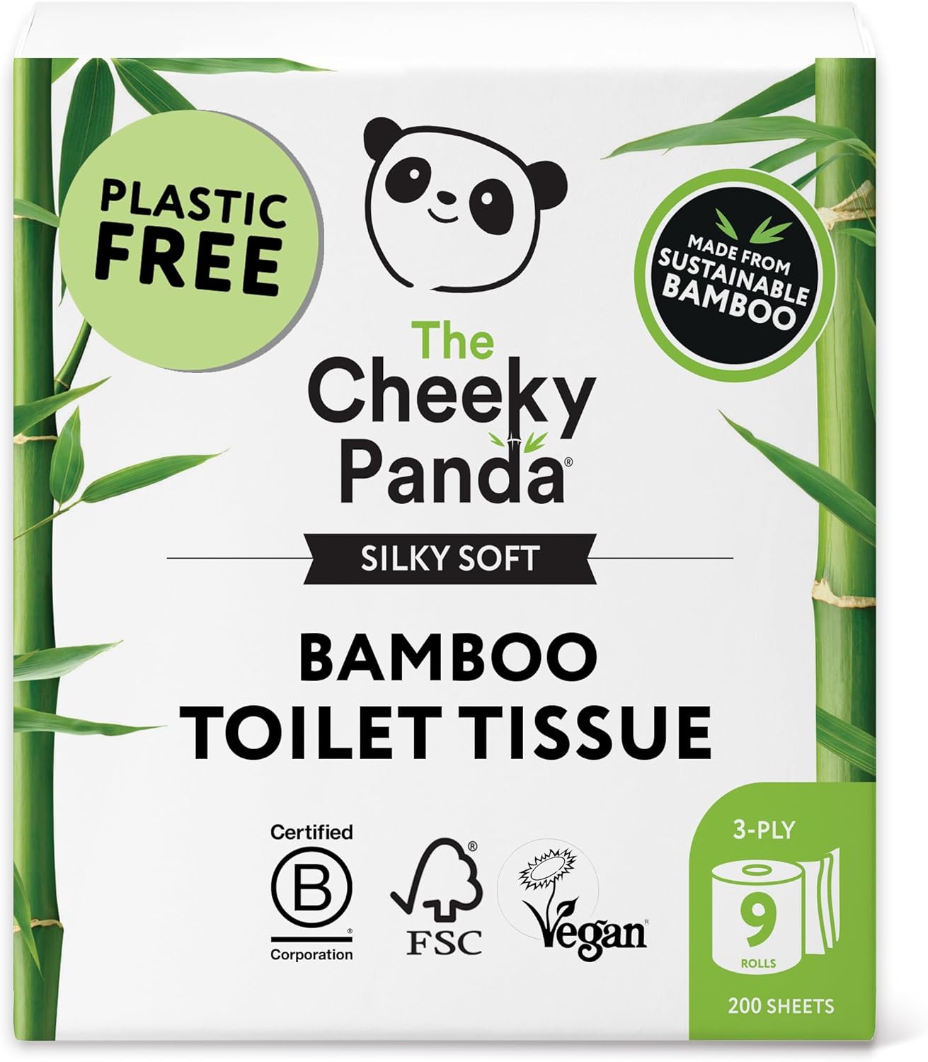 The Cheeky Panda Bamboo Toilet Paper – 9 Rolls of Toilet Paper | Plastic Free Packaging and Sustainable Toilet Tissue | 100% Compostable