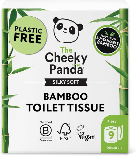 The Cheeky Panda Bamboo Toilet Paper – 9 Rolls of Toilet Paper | Plastic Free Packaging and Sustainable Toilet Tissue | 100% Compostable