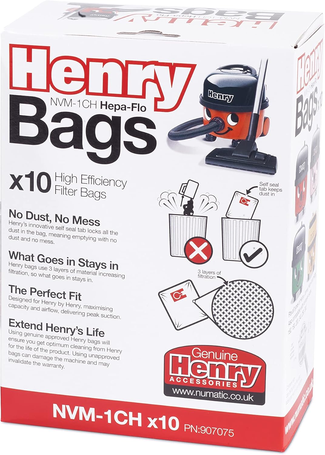 Avern GENUINE ONLY Numatic Henry Hetty NVM-1CH HepaFlo Vacuum Cleaner Dust Bags Pack Of 10-604015 907075