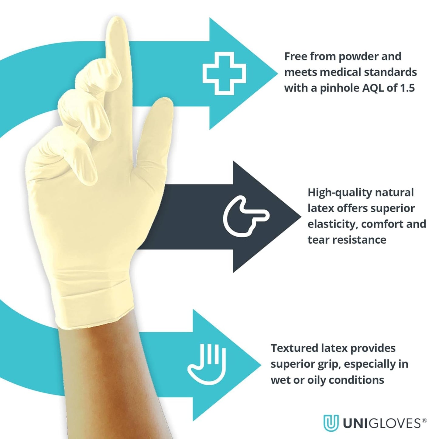 Unigloves Unicare Latex GS0013 Examination - Multipurpose, Powder Free Disposable Gloves, Box of 100 Gloves, Natural, Medium