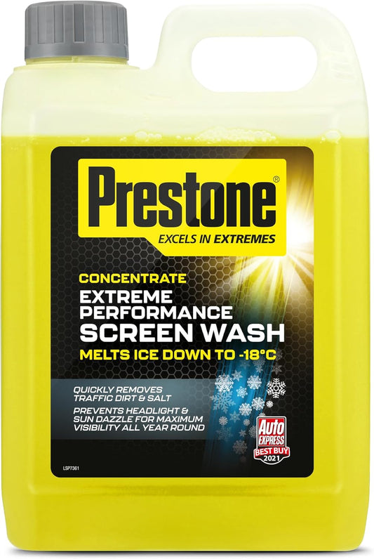 Prestone Screenwash Concentrate 2.5L, Screen Wash For Cars - Winter, High Performance Cleaning With Streak Free Formula, Extreme Performance Super Concentrated Screenwash, Reduce Plastic, 2.5 Litre