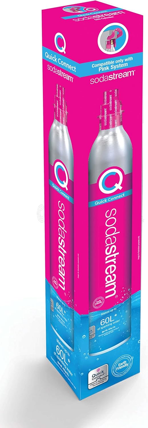 SodaStream - CO2 Cylinder for Sparkling Water Maker, Quick Connect Gas system, Makes 60 Litres Fizzy Drinks, Compatible with Terra, Duo and Art, Reduce Plastic Waste, Pink