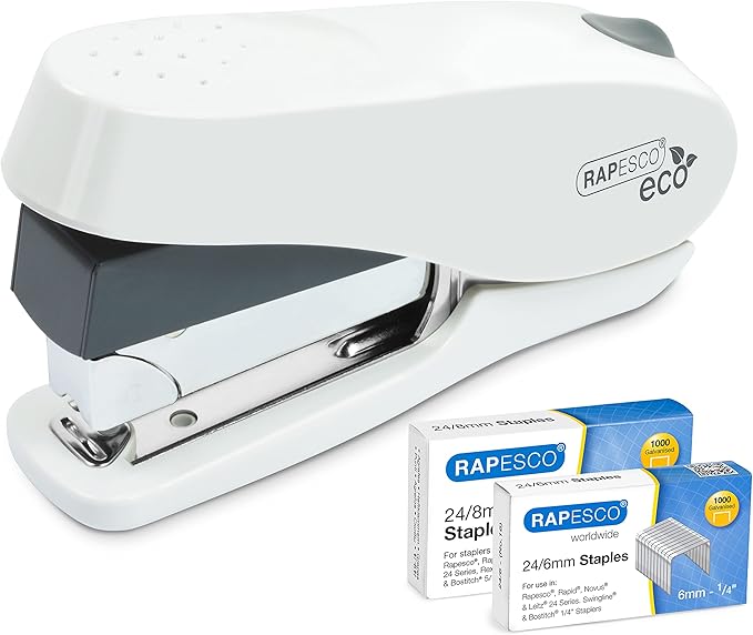 Rapesco 1688 ECO Less Effort Flat Clinch Stapler with 2000 Type 24/6mm Staples, 35 Sheet Capacity, Black