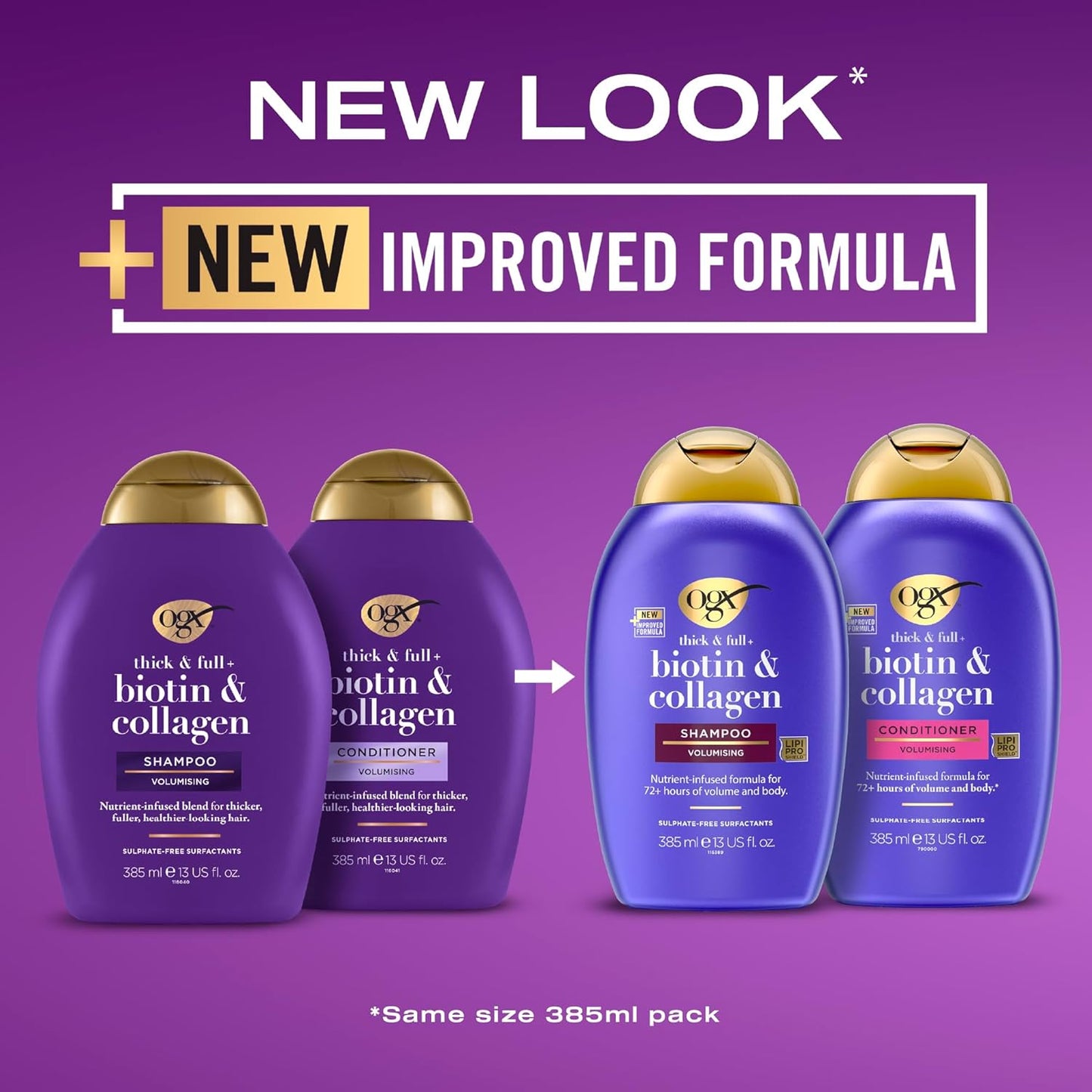 OGX Biotin and Collagen Volumising Hair Shampoo, Thick and Full, with Vitamin B7 Biotin, and Collagen, for Fine Hair, Sulfate Free Surfactants, 385ml