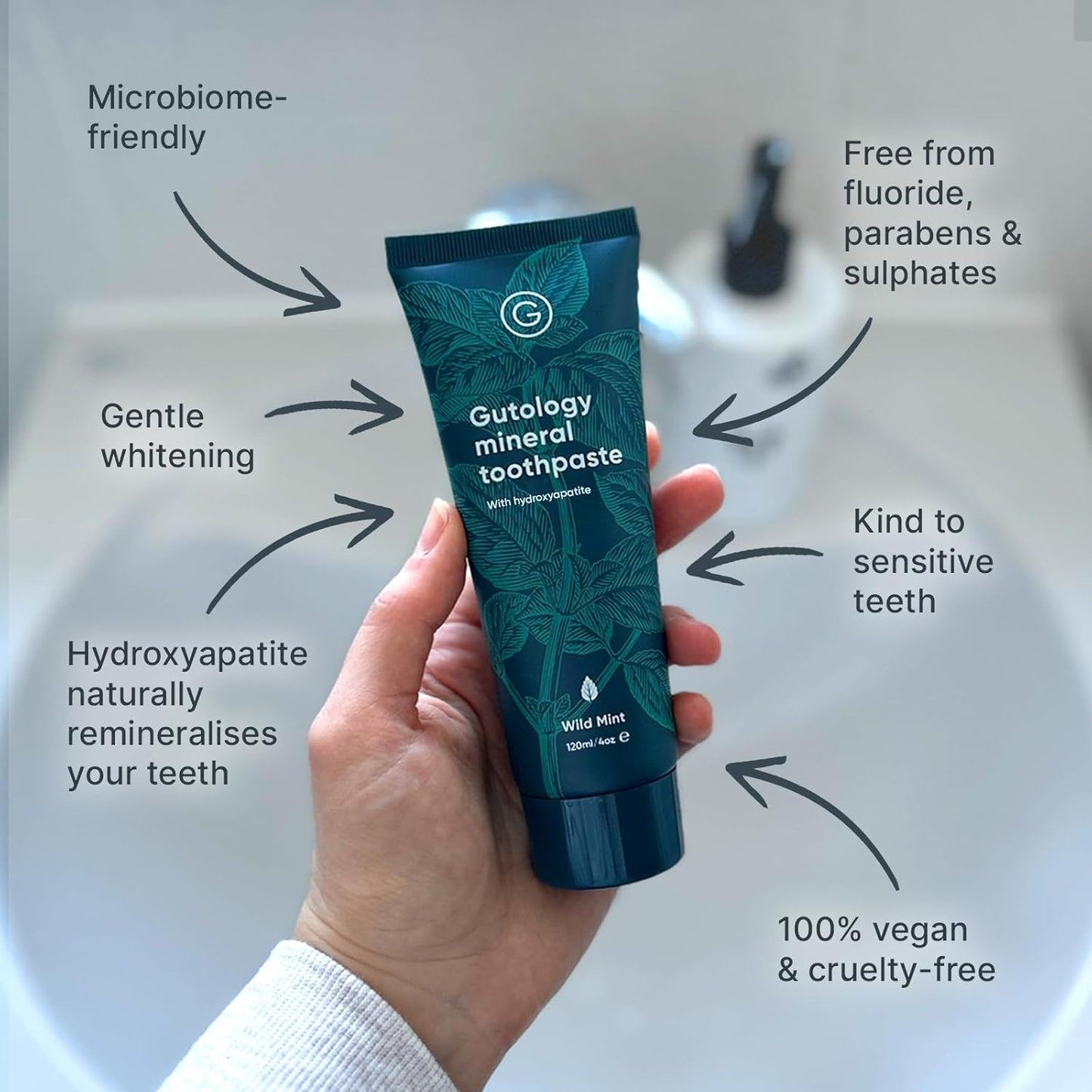 Natural Hydroxyapatite Toothpaste 120ml Microbiome Friendly Fluoride Free Toothpaste Remineralising Enamel Repair Suitable for Adults & Children Helps Sensitive Teeth Whitening - Wild Mint