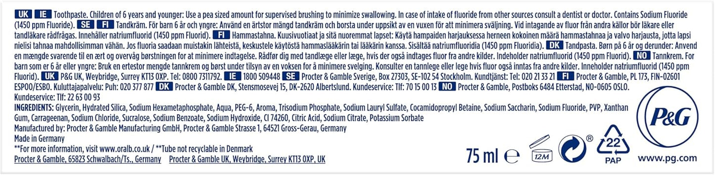 Oral-B 3D White Advanced Toothpaste Express Whitening Glossy White 75ml