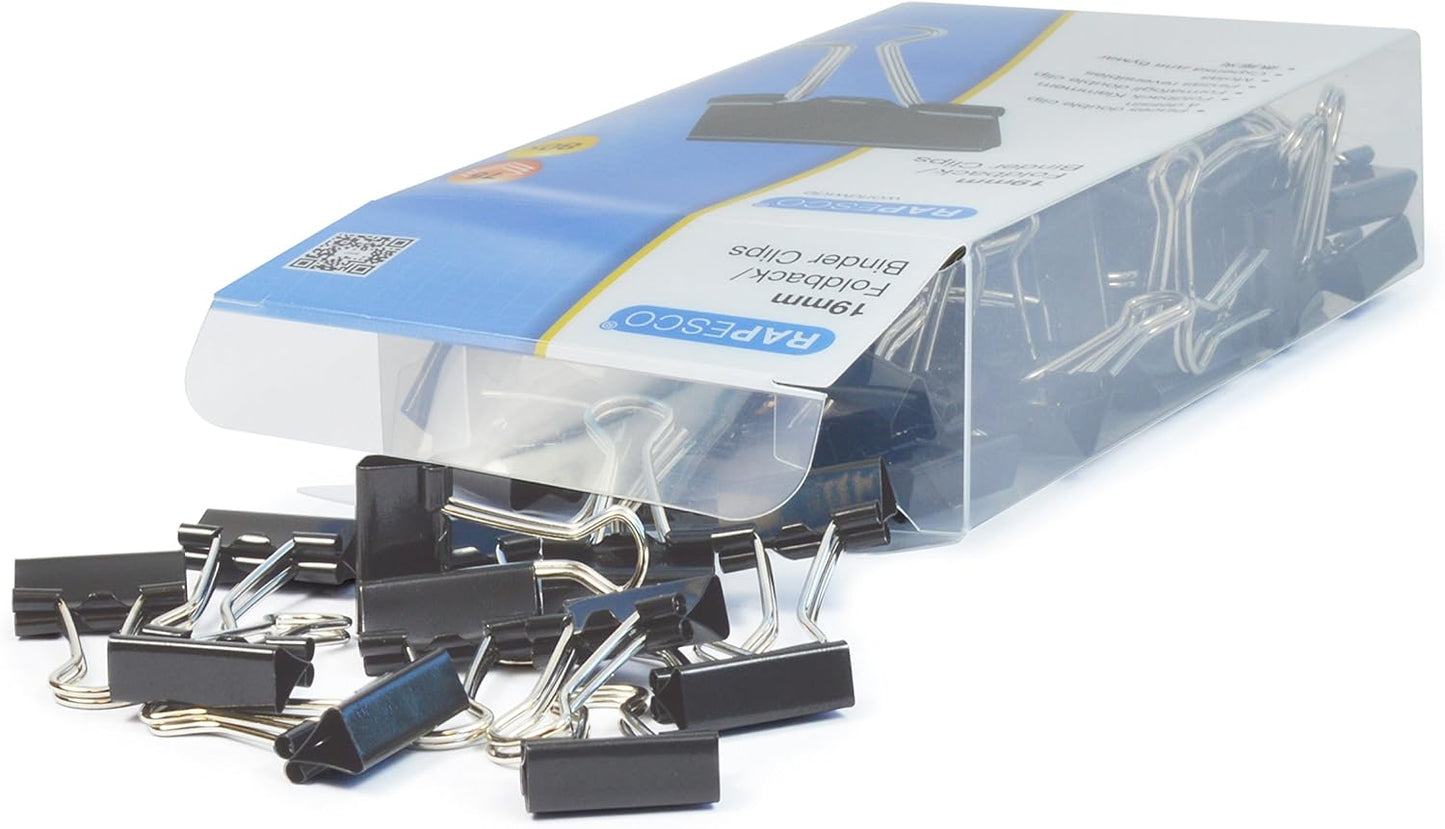 Rapesco 1429 19 mm Foldback Clips, Black, Pack of 80