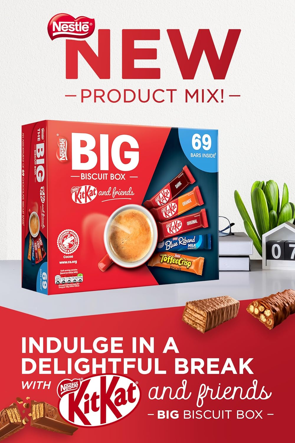 Nestlé Kitkat and Friends Big Biscuit Box | 69 x Chocolate Biscuit Bars - KitKat, Blue Riband, Toffee Crisp | Bulk Chocolate Box 1.357kg
