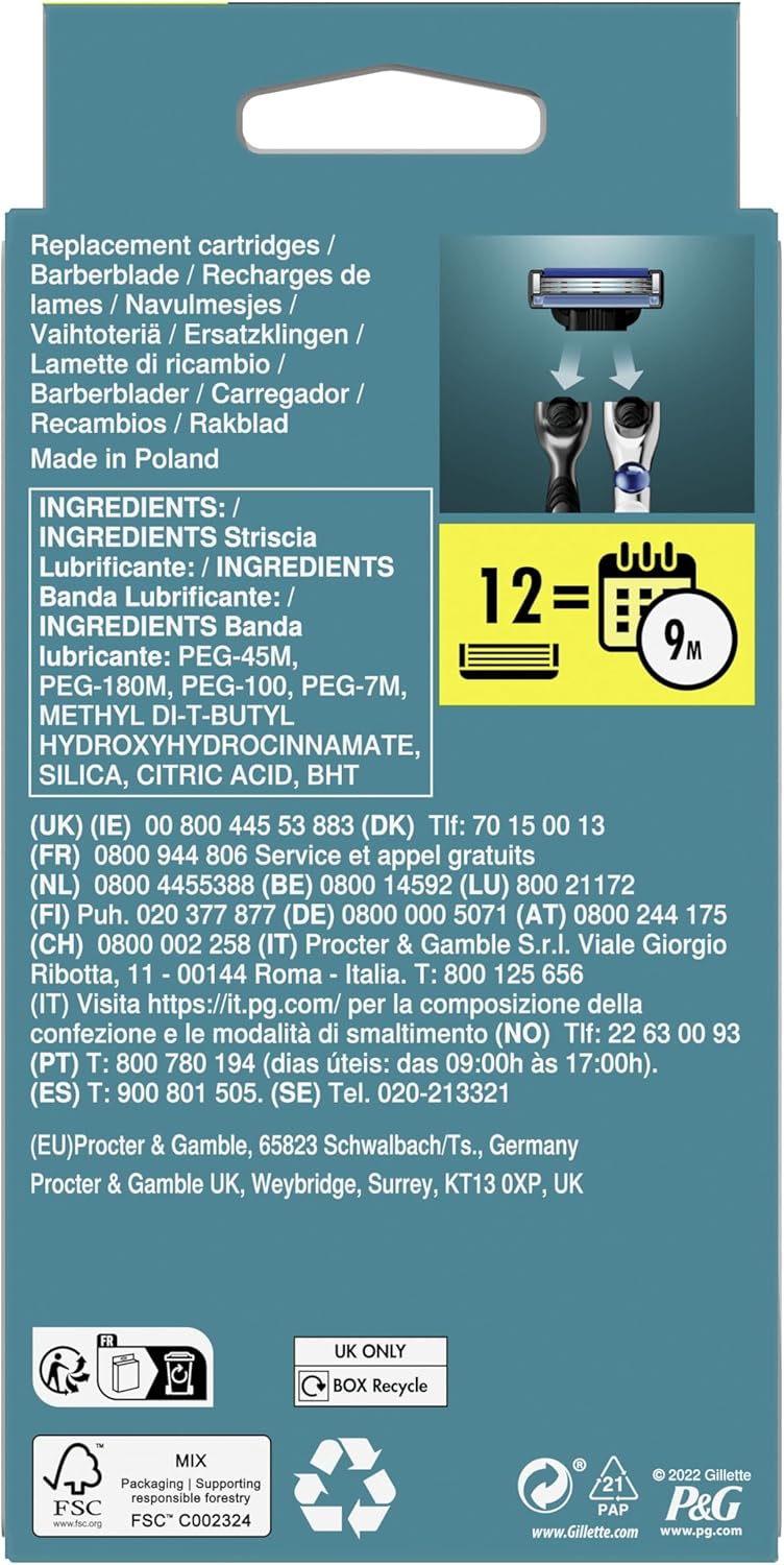 Gillette Mach3 Razor Blades Men, Gillette Razors For Men Mach 3, Pack of 12 Razor Blade Refills, Stronger Than Steel Blades, Enhanced Lubrastrip, Safety Razors For Men, Disposable Razors For Men