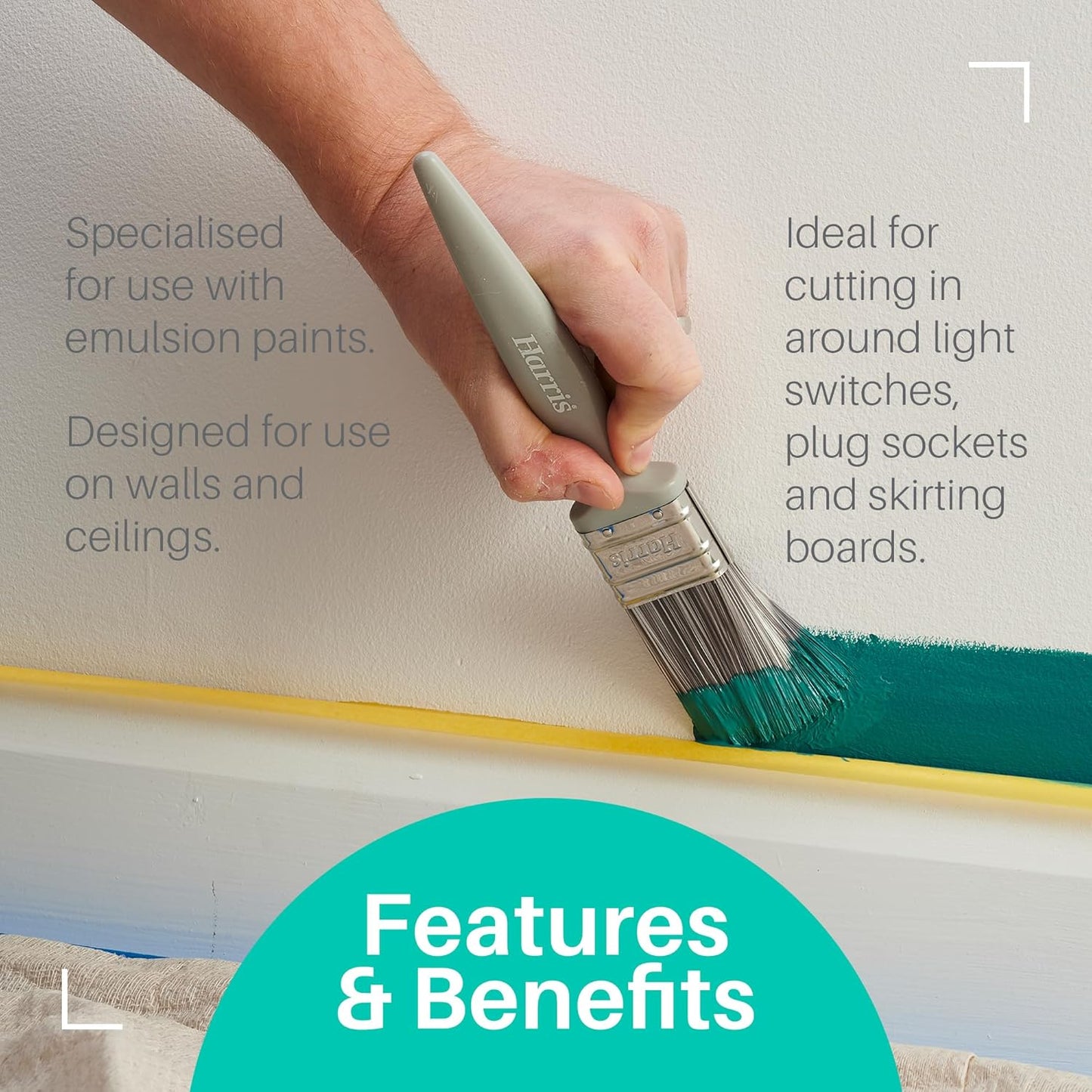 Harris Essentials Walls & Ceilings Paint Brush Set | Pack of 5 | 0.5", 1", 1.5", 2", Grey