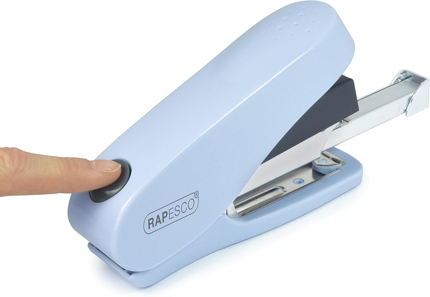 Rapesco 1469 Luna Less Effort Stapler with 2000 Staples, 50 Sheet Capacity, Powder Blue