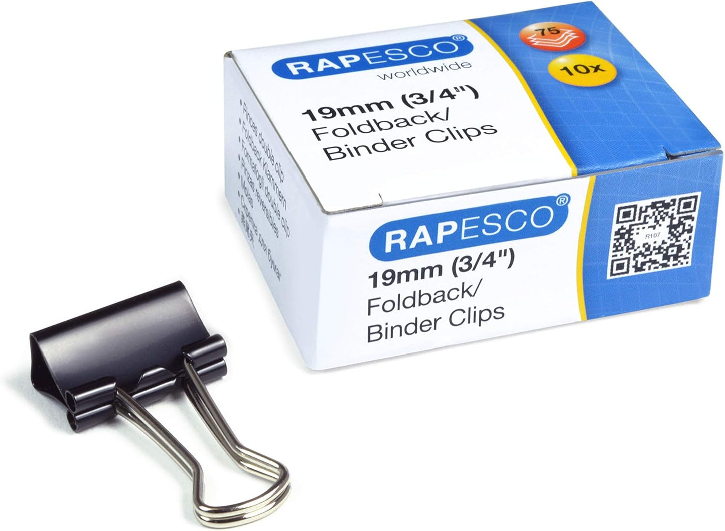 Rapesco FBC190B1 19 mm Foldback Clips, Black, Pack of 10