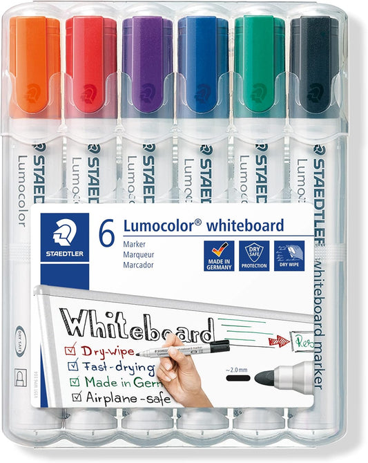 STAEDTLER 351 WP6 Lumocolor Whiteboard Marker Bullet Tip - Assorted Colours (Pack of 6)