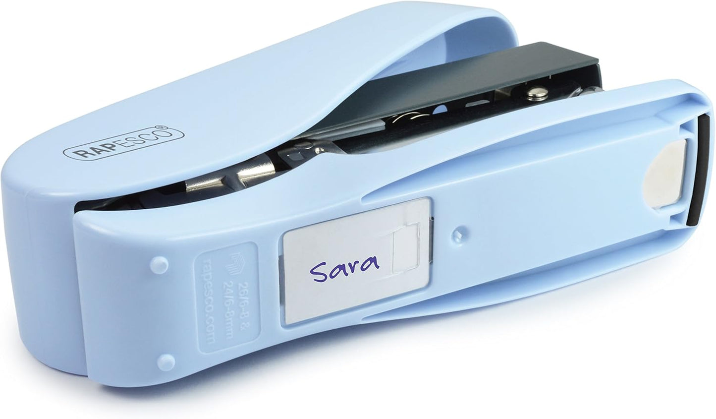 Rapesco 1469 Luna Less Effort Stapler with 2000 Staples, 50 Sheet Capacity, Powder Blue