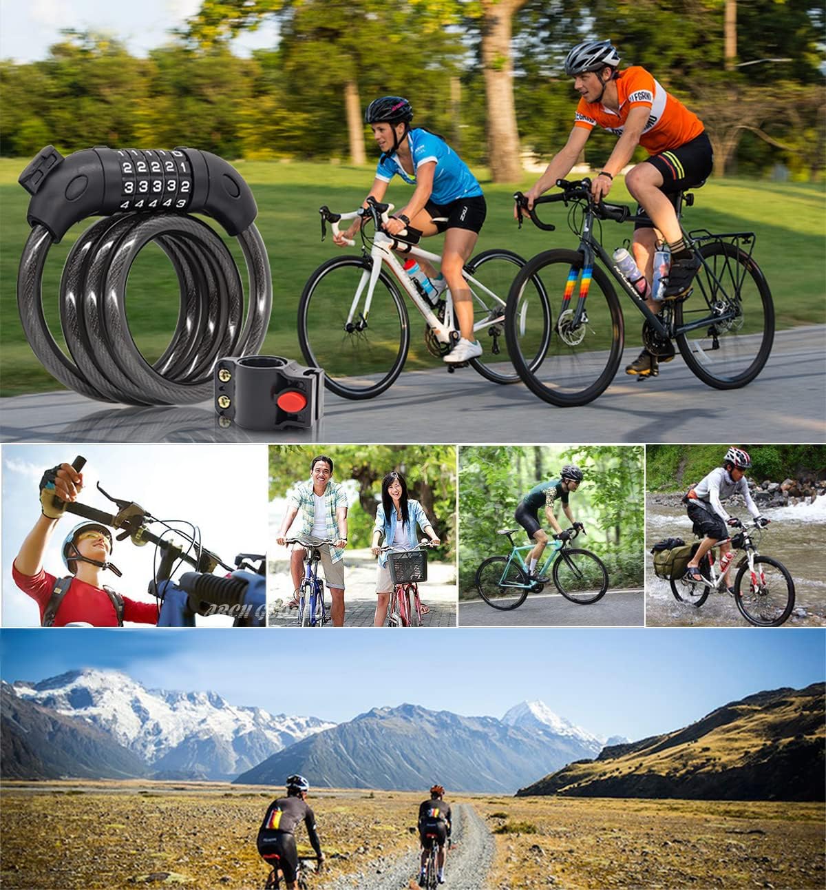 REHKITTZ Bike Lock Bicycle Locker Combination 5 Digit 120cm/12mm Long Cycle Cable Locks Bikes Chain High Security for E-Bike Mountain Bike Outdoor Ski Gate Accessoriess