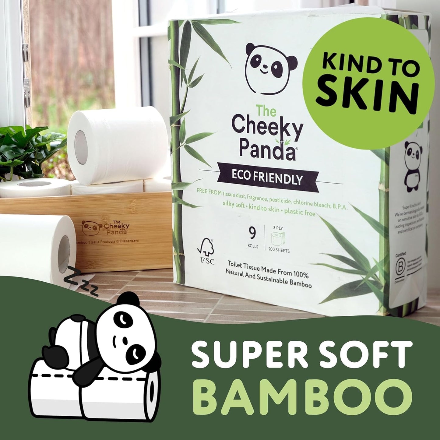 The Cheeky Panda Bamboo Toilet Paper – 9 Rolls of Toilet Paper | Plastic Free Packaging and Sustainable Toilet Tissue | 100% Compostable