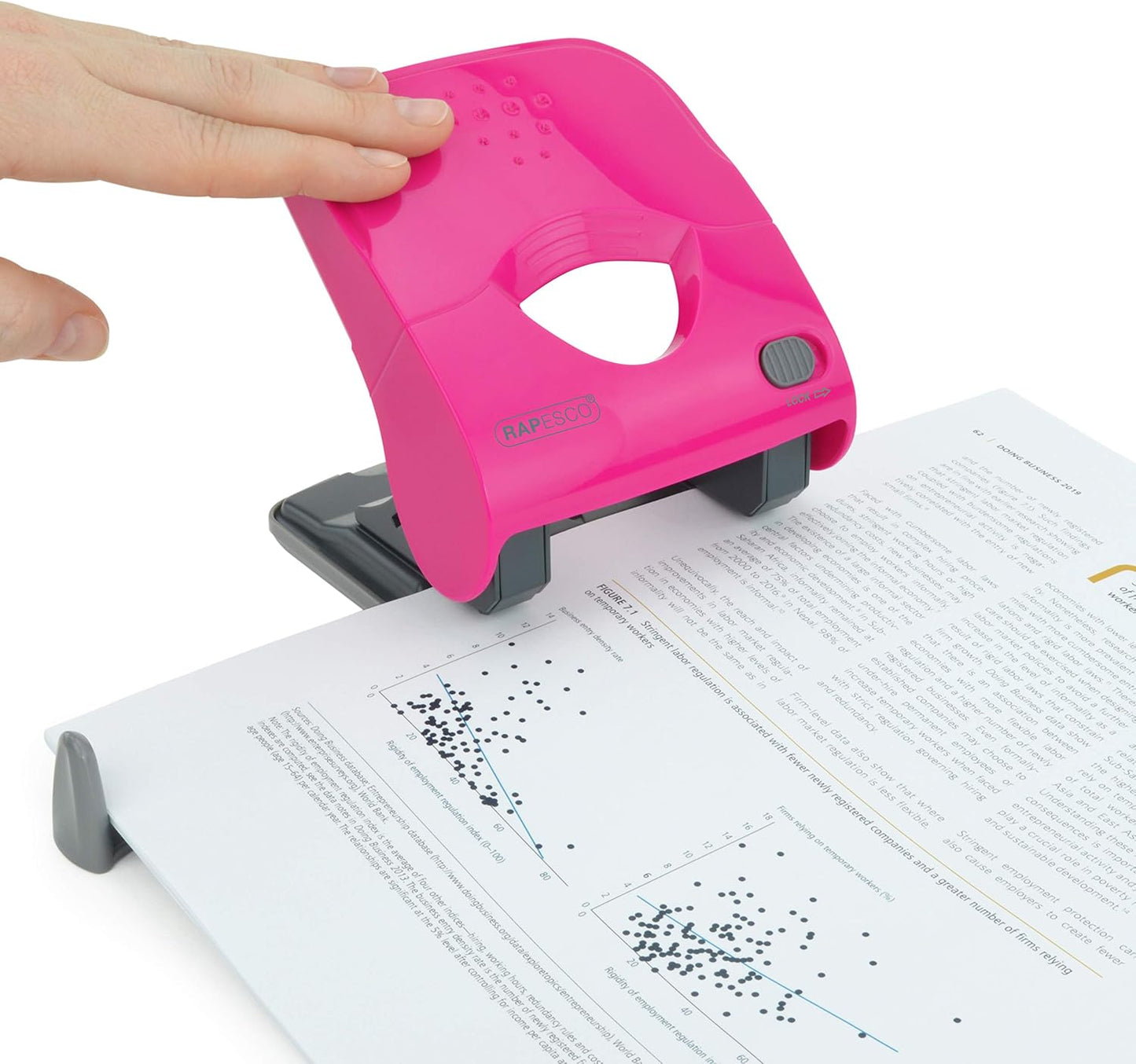 Rapesco 1527 X5-40ps Less Effort 2 Hole Punch, 40 Sheet Capacity, Hot Pink