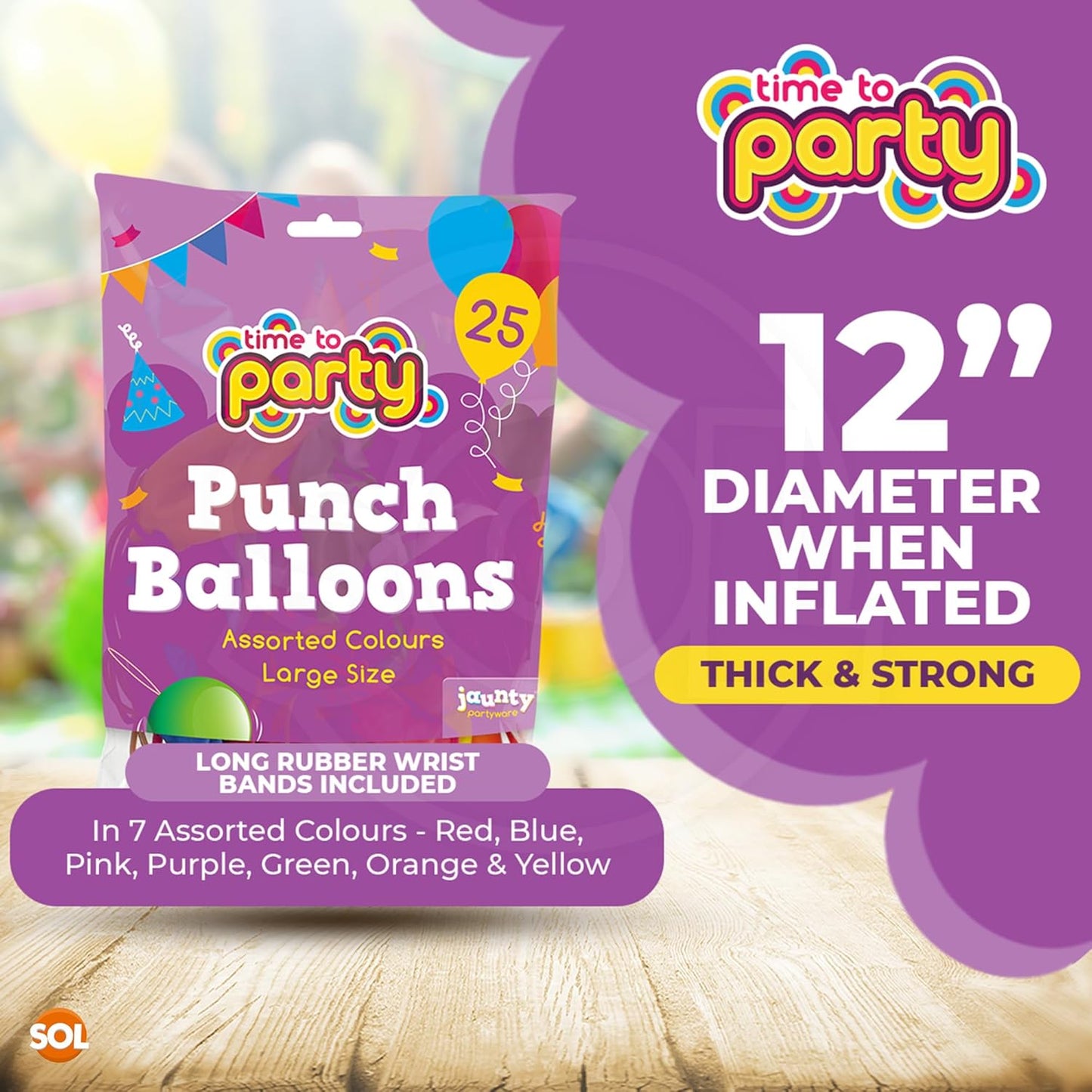 Jaunty Partyware 25x Large Punch Balloons for Kids Ideal Party Bag Fillers - 12 Inch Large Size - Assorted Colours - Fun Children’s Party Ideas - Thick & Strong - Easy to Inflate