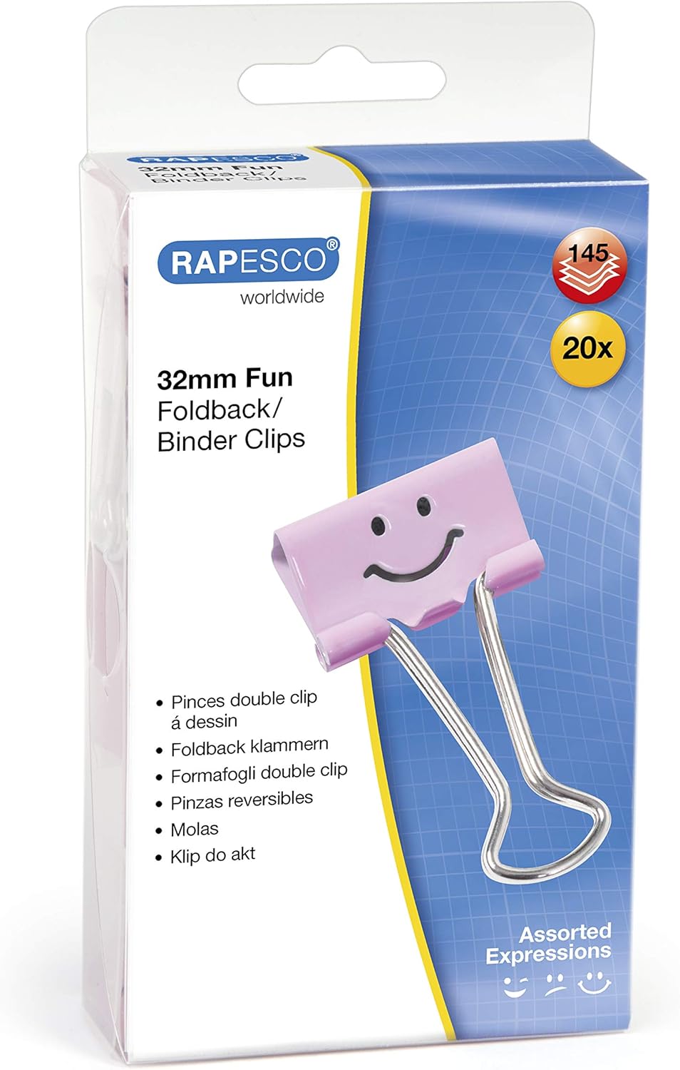 Rapesco 1352 32 mm Fun Foldback Clips, Candy Pink, Pack of 20