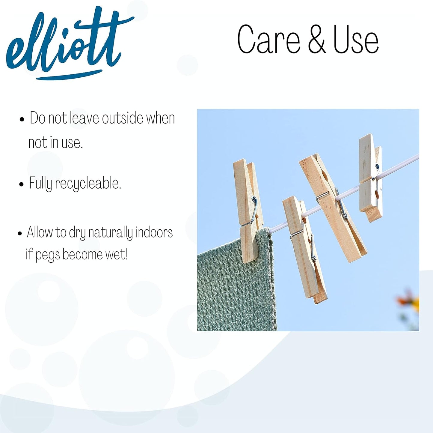 Elliott Hardwood Clothes Pegs with Metal Coil Spring for Firm Grip, Contoured to Prevent Leaving Marks on Clothing, This Pack Include 36 Pegs Ideal for Outdoor and Indoor Use