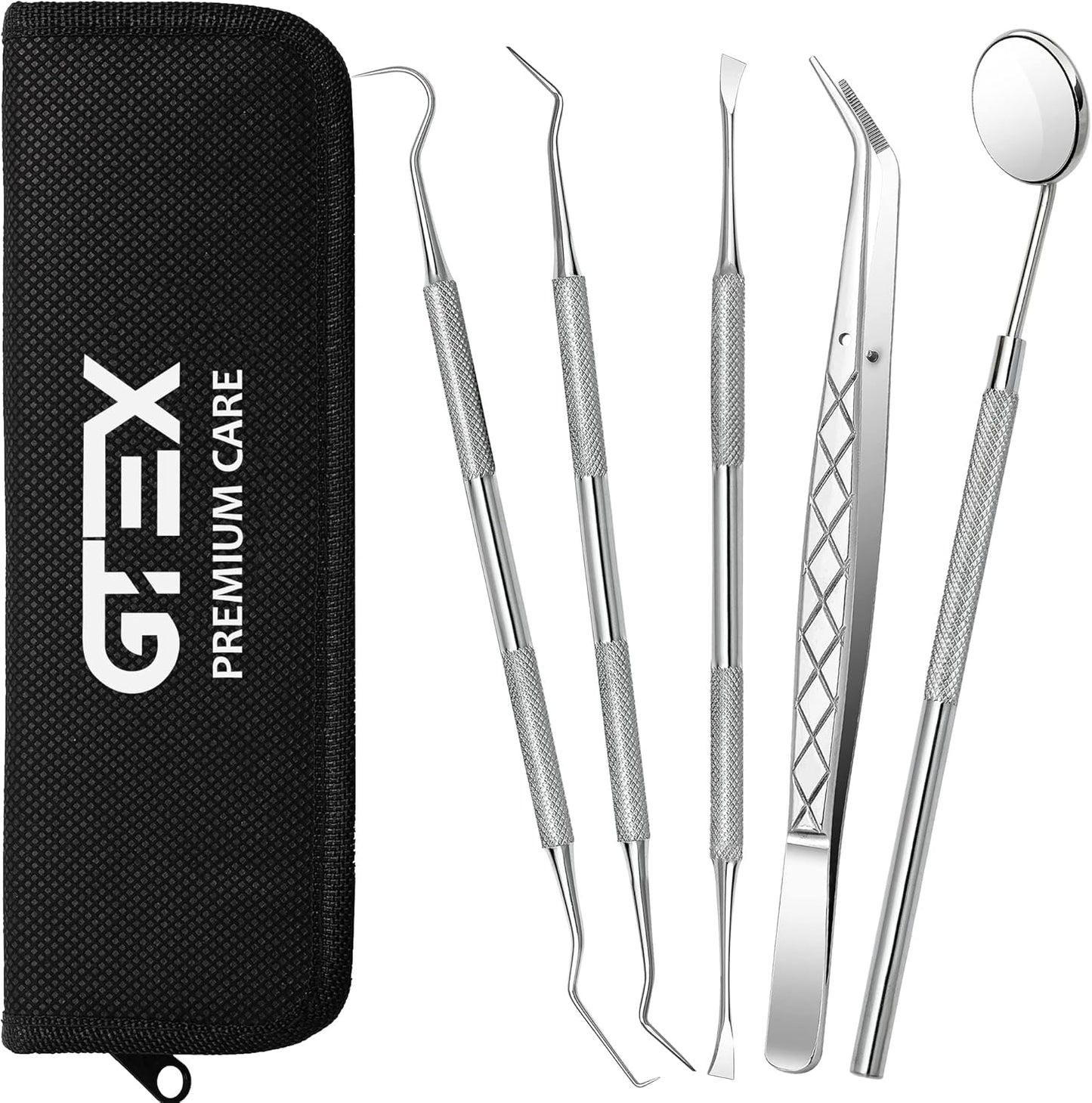 GTEX Plaque Remover for Teeth, 5PC Dental Tools Kit for Teeth Cleaning Plaque Removal, Tartar Remover for Teeth Dental Plaque Removal Tool Dental Mirror Teeth Cleaning Kit for Home Use