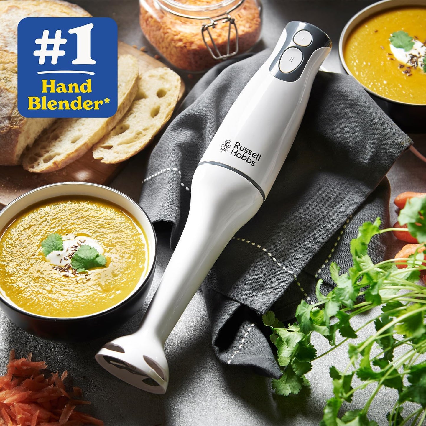 Russell Hobbs Food Collection Electric Hand Blender, 2 Speeds and Pulse Technology, Detachable blending leg for easy cleaning, Stainless steel blades, 200W, 22241, White [Energy Class A]
