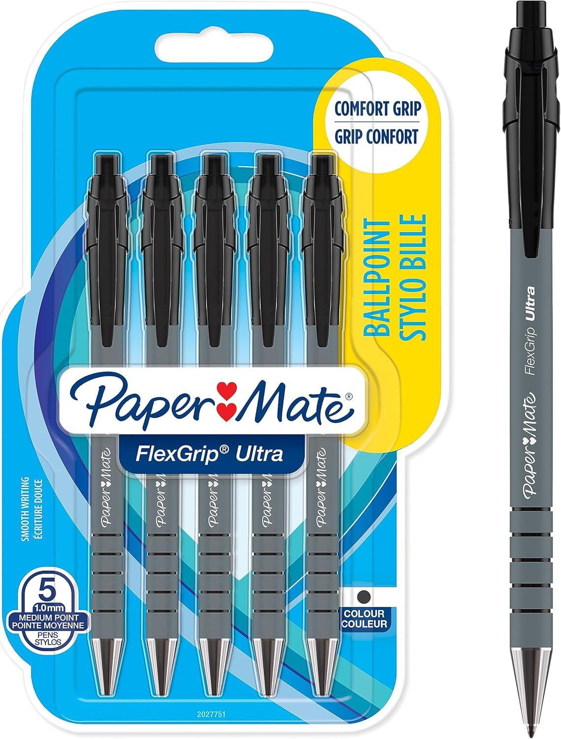 Paper Mate Flexgrip Ultra Retractable Ballpoint Pens | Medium Point (1.0mm) | Black | 5 Count