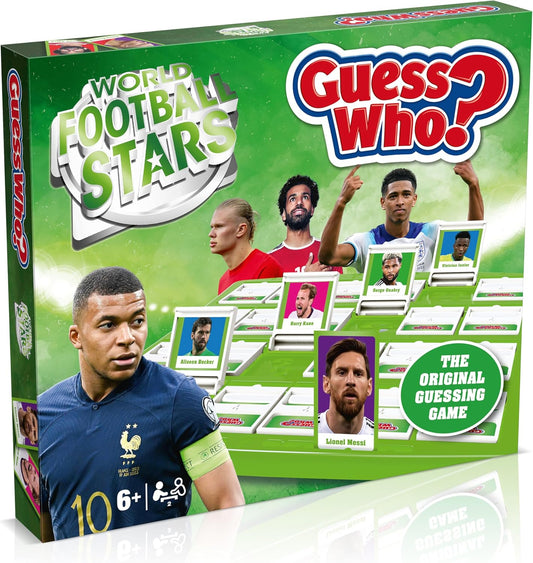 Winning Moves World Football Stars Guess Who? Board Game Green, Play with Messi, Neymar, Harry Kane, Salah, easy to set up, gift for ages 6 plus