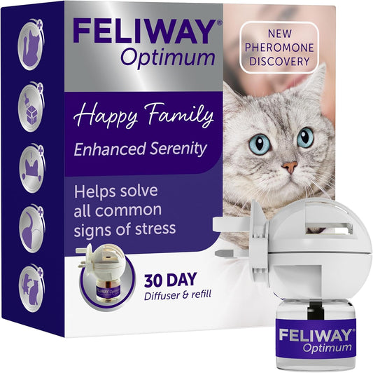 FELIWAY Optimum 30 Day Cat Calming Plug In Pheromone Diffuser Starter Kit, 48ml - Helps Solve all Common Signs of Stress in Cats & Kittens, Veterinary Recommended, Clinically Proven, Enhanced Serenity